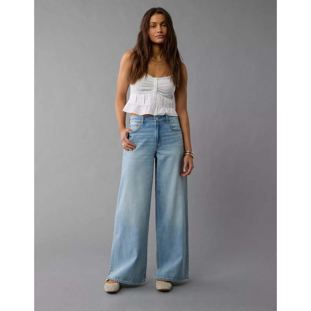 American Eagle Strigid Super‎ High Waisted Ultra Wide Leg Jeans 16 Short